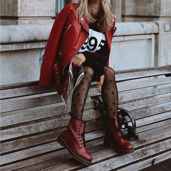 Dr Martens 1460 Smooth Leather Lace UP  Boots In Cherry Red Size7 Chunky vintage - Picture 2 of 12